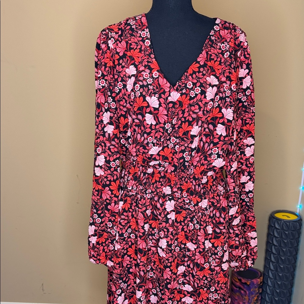 Draper James Red and Pink Floral Long Sleeve Dress